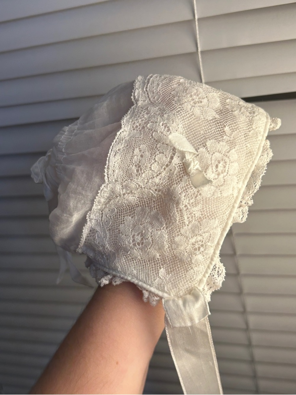 Vintage Baby Newborn White Lace Bonnet Baptism Confirmation